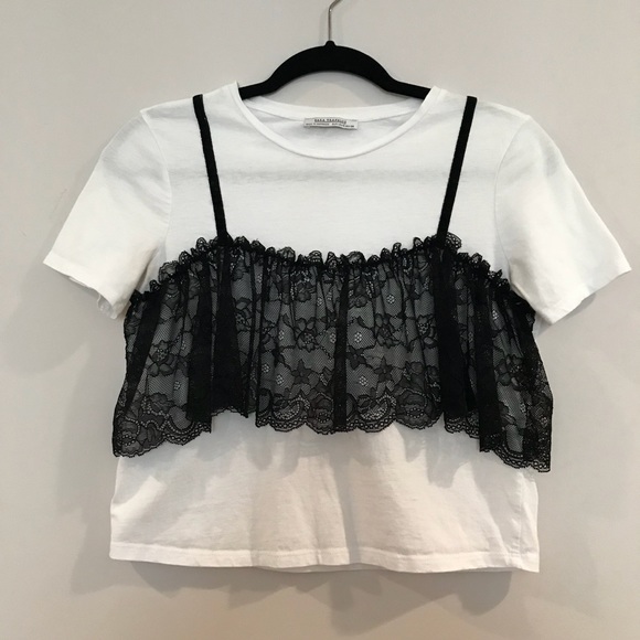 Zara tee shirt with lace overlay - Picture 2 of 4